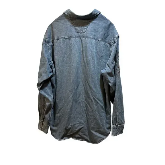 Harley Davidson blue denim button down long sleeve shirt men’s 2xl tall - Picture 2 of 8